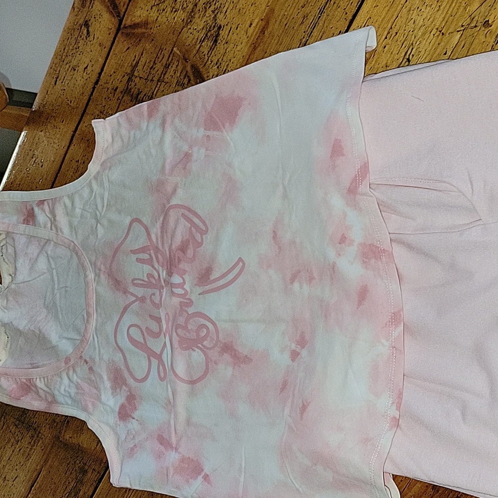 Womans size L Lucky Brand 3 piece Tee,Top & Pant Pajama/Lounge set. Baby Pink.